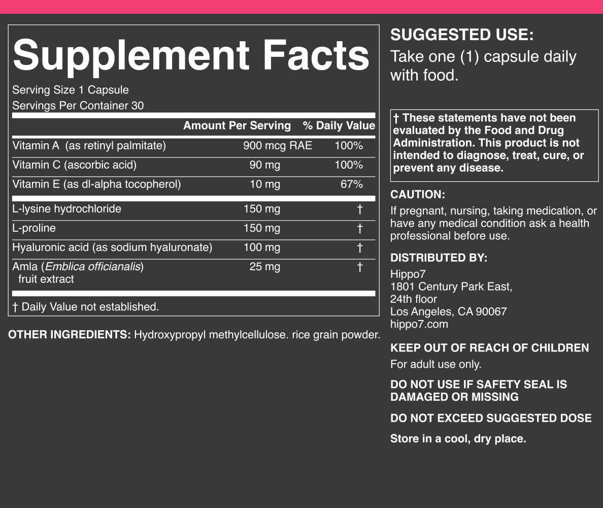 Skin Dazzle Supplement Facts Panel
