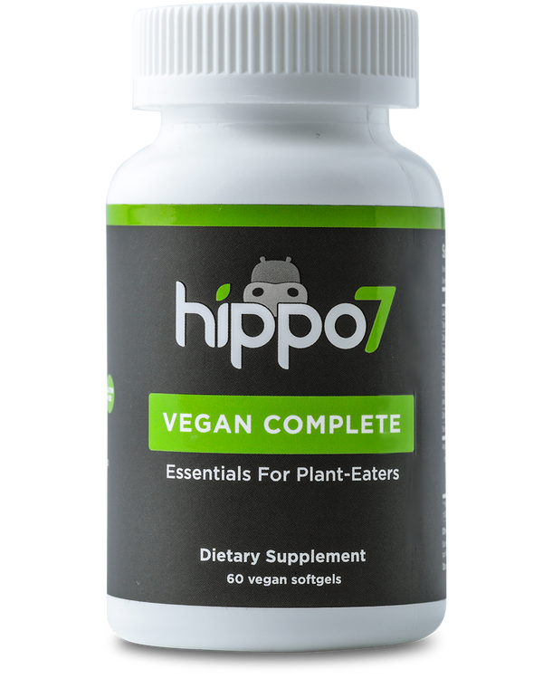 Hippo7 Vegan Complete includes 7 essential vitamins, minerals, nutrients that are typically missing from plant-based meals in one convenient multivitamin. 